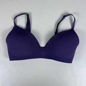 Victorias Secret Wireless‎ T-Shirt Bra Purple Ribbed Logo Straps 32DD/E70